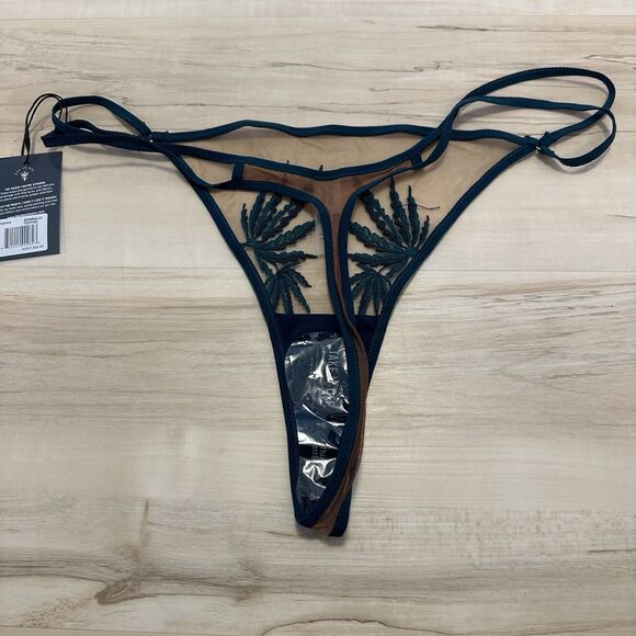 Thistle And Spire Brooklyn Haze Thong Sheer Floral Emerald Biscotti Green 2X NWT - Picture 5 of 7